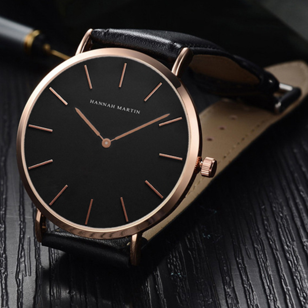 Relógio HM Classic Black - Caixa Dourada
