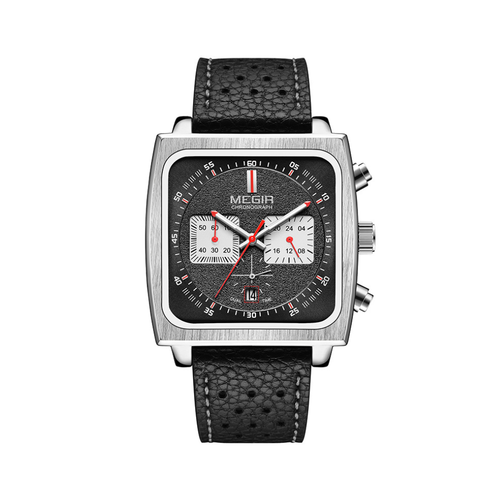 Relógio Megir Squared Black em Couro