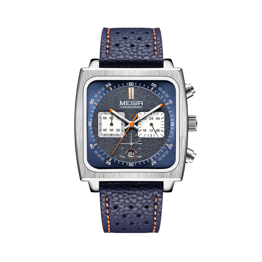 Relógio Megir Squared Blue em Couro