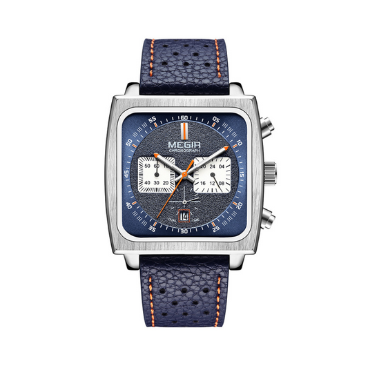 Relógio Megir Squared Blue em Couro