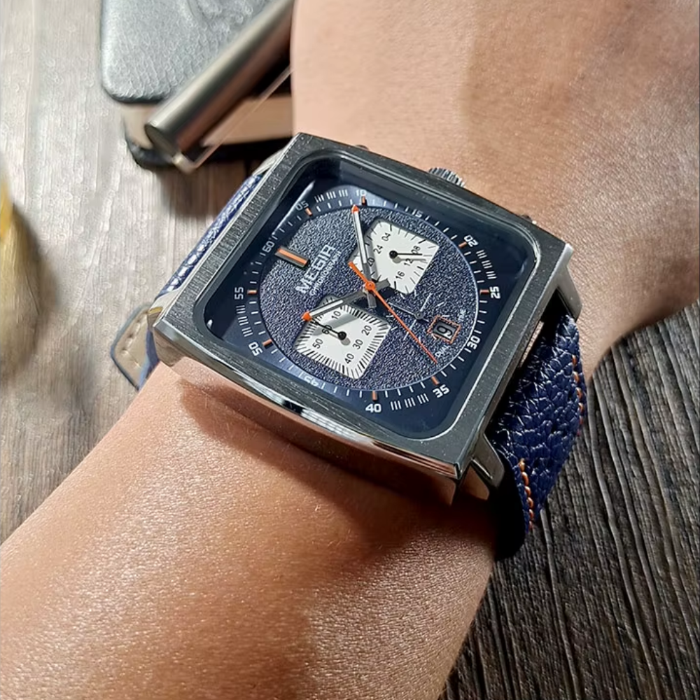 Relógio Megir Squared Blue em Couro