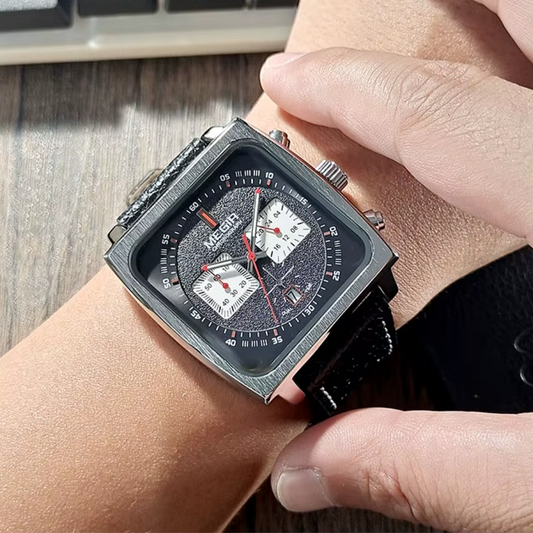 Relógio Megir Squared Black em Couro