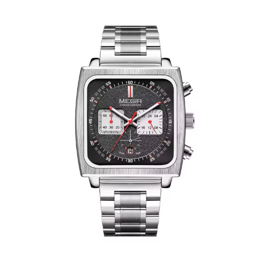 Relógio Megir Squared Black em Inox