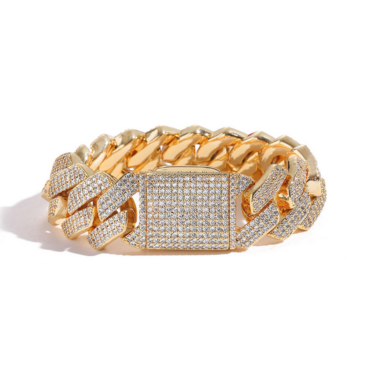 Pulseira Cuban Ice Ouro Inox