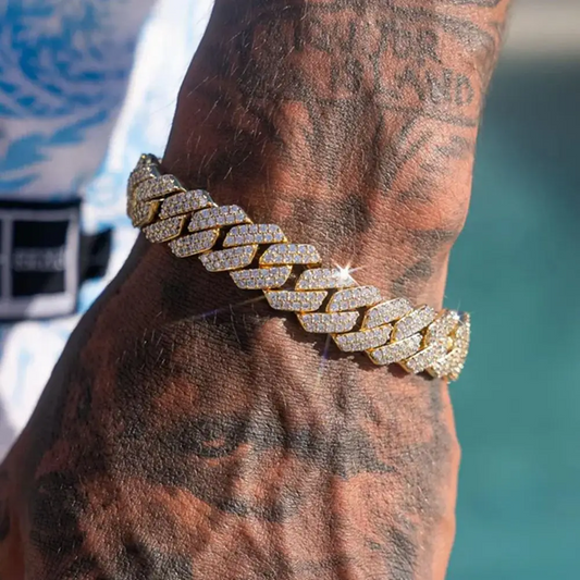 Pulseira Cuban Ice Ouro Inox