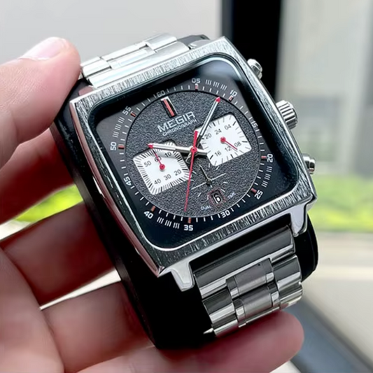Relógio Megir Squared Black em Inox