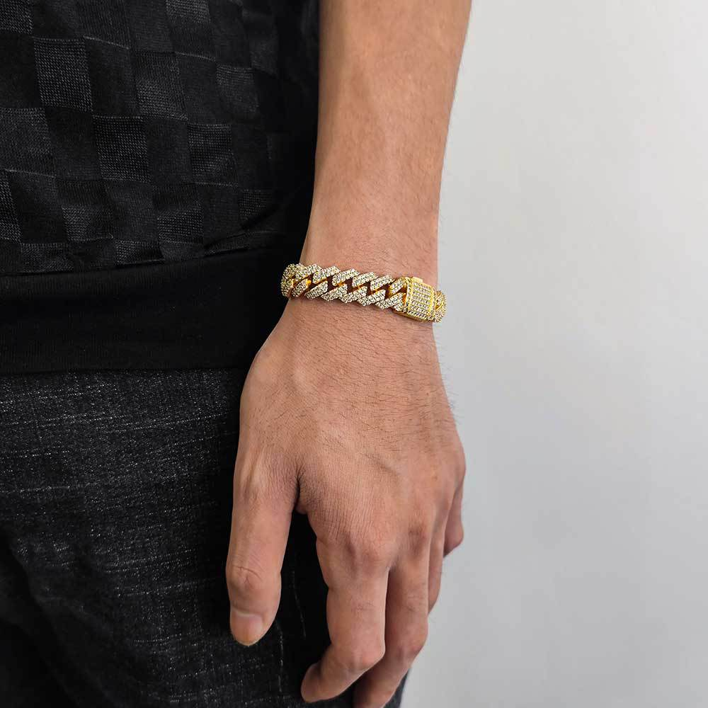 Pulseira Cuban Ice Ouro Inox