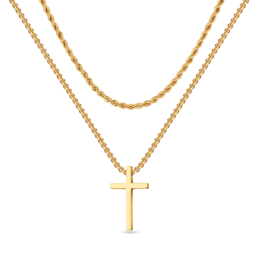 Colar Duplo Cross Ouro Inox