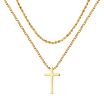 Colar Duplo Cross Ouro Inox