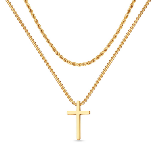 Colar Duplo Cross Ouro Inox