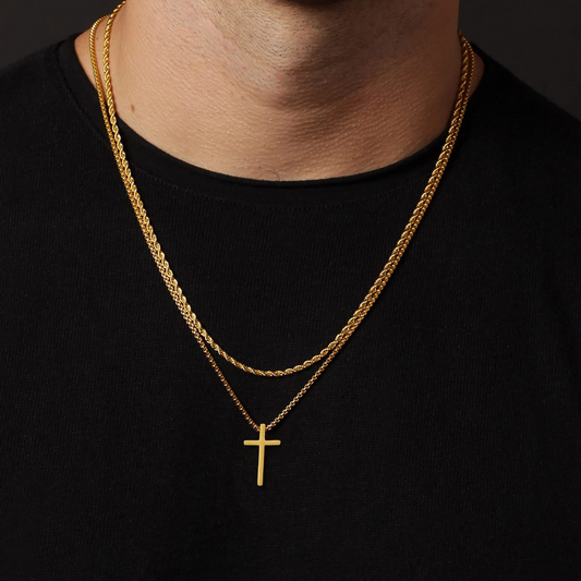 Colar Duplo Cross Ouro Inox