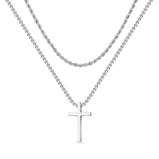 Colar Duplo Cross Inox