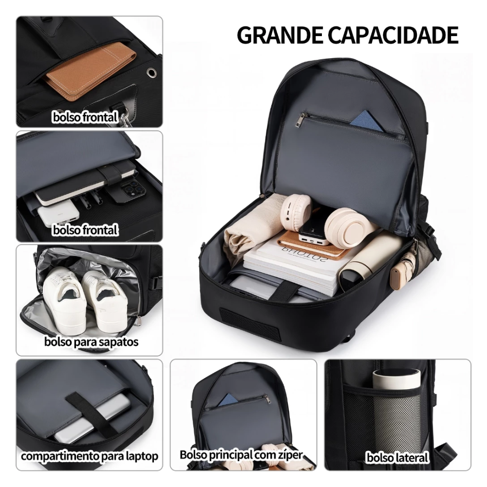Mochila de Viagem Multifuncional Premium Organizer 60L