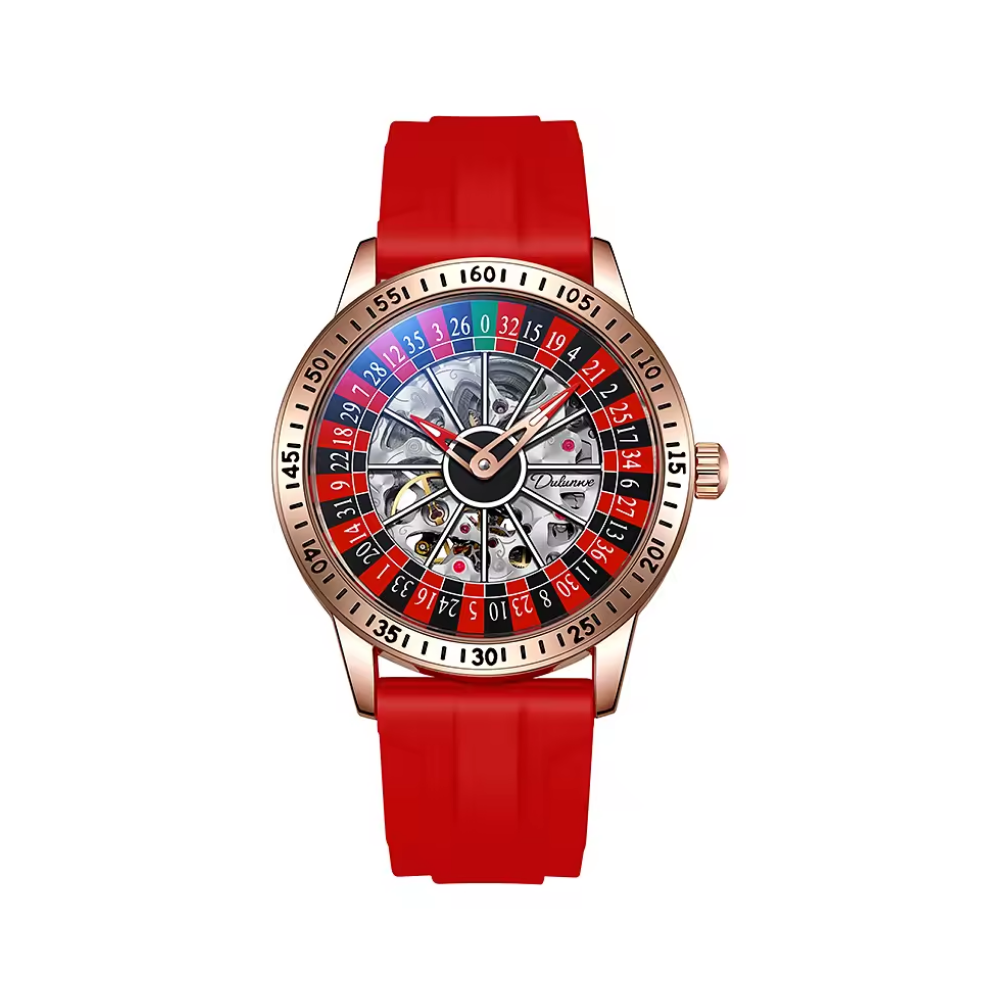 Relógio Poker Design - Pulseira Vermelha Borracha