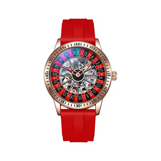Relógio Poker Design - Pulseira Vermelha Borracha