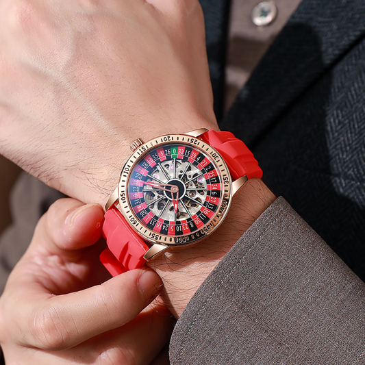 Relógio Poker Design - Pulseira Vermelha Borracha