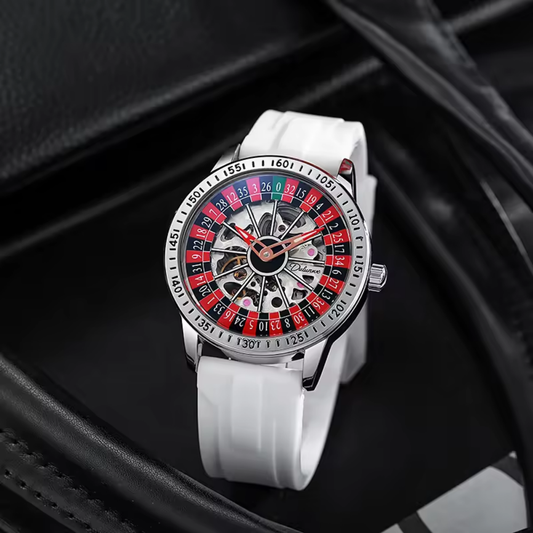 Relógio Poker Design - Pulseira Branca Borracha