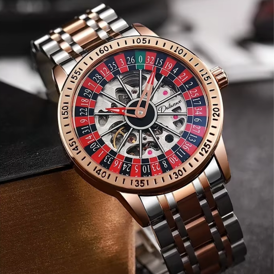 Relógio Poker Design - Pulseira Inox e Dourada