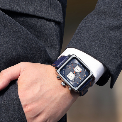 Relógio Megir Squared Blue em Couro