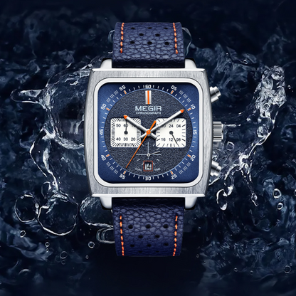 Relógio Megir Squared Blue em Couro