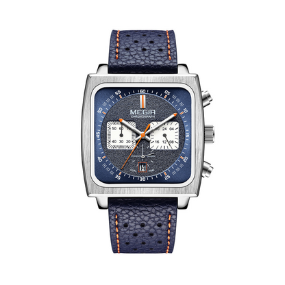 Relógio Megir Squared Blue em Couro
