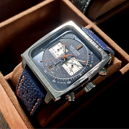 Relógio Megir Squared Blue em Couro