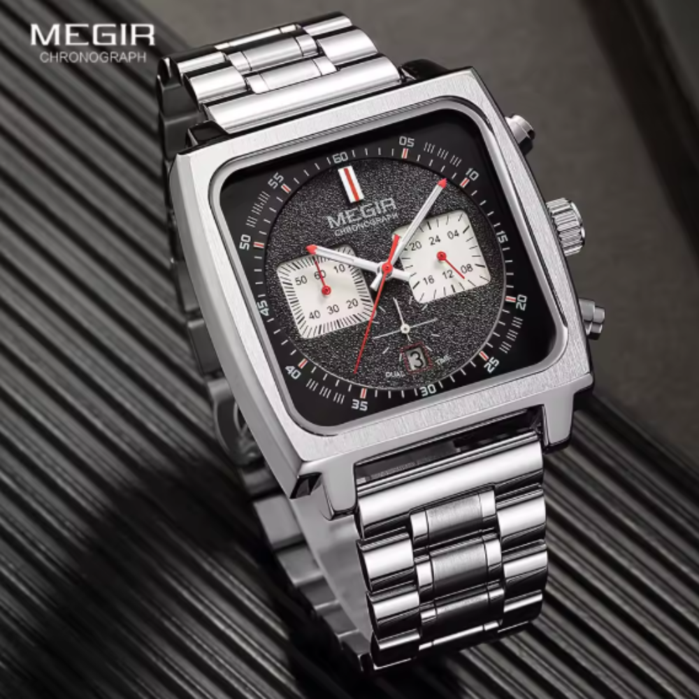 Relógio Megir Squared Black em Inox