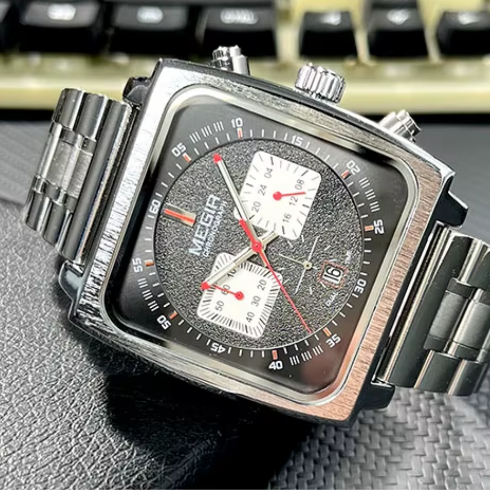 Relógio Megir Squared Black em Inox