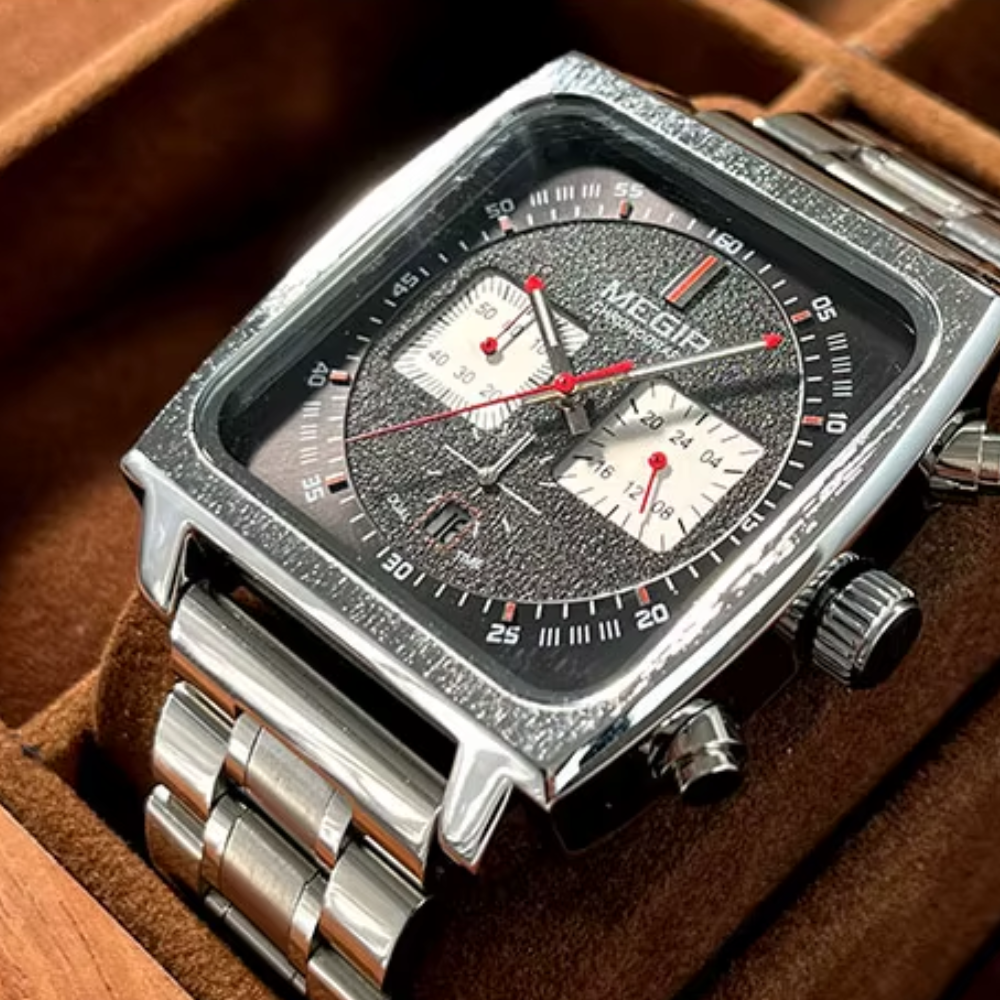 Relógio Megir Squared Black em Inox