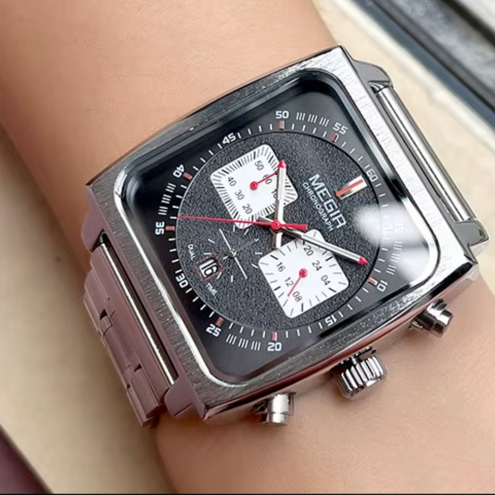 Relógio Megir Squared Black em Inox