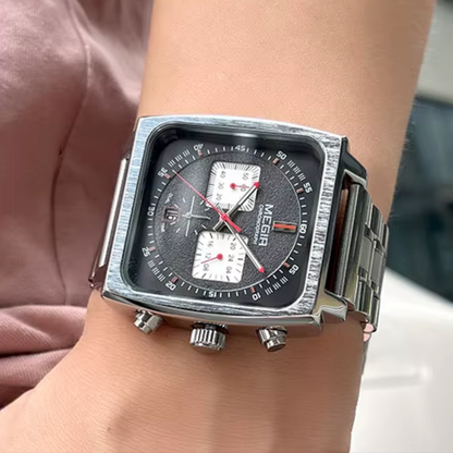 Relógio Megir Squared Black em Inox