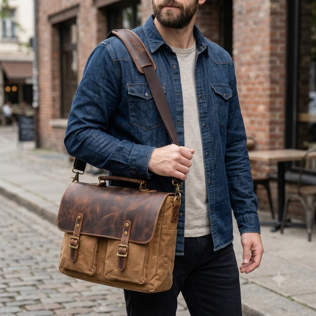 Bolsa Executiva Masculina em Lona e Couro Legítimo Seattle