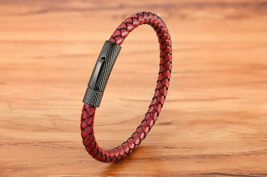 Pulseira Charles em Couro - Vermelha e Preta