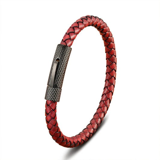 Pulseira Charles em Couro - Vermelha e Preta
