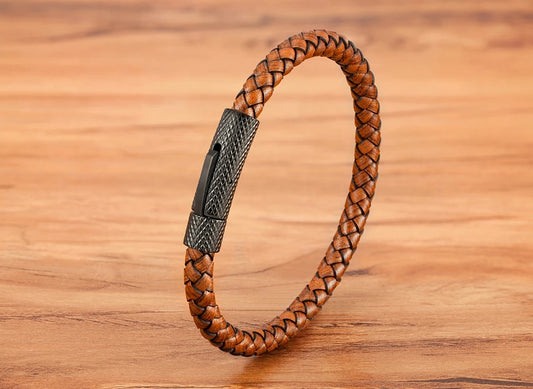Pulseira Charles em Couro - Caramelo e Preta