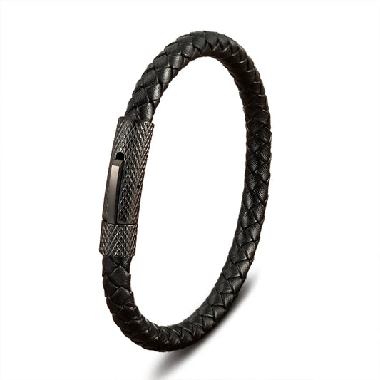Pulseira Charles em Couro - Preta