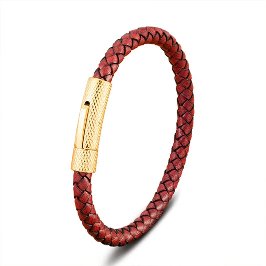 Pulseira Charles em Couro - Vermelha e Dourada