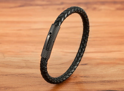 Pulseira Charles em Couro - Preta