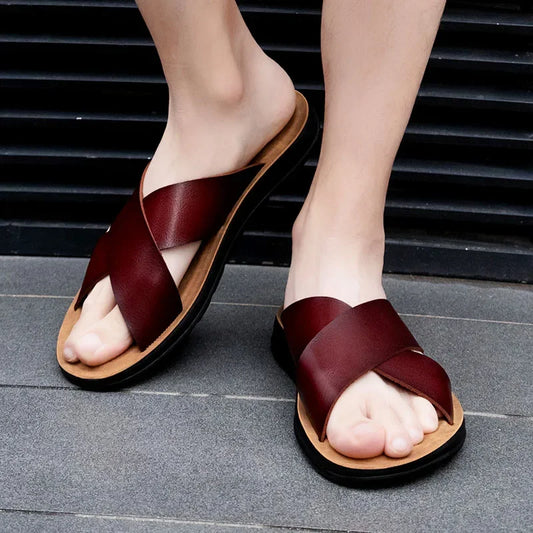 Sandália Masculina em Couro Italiano Tequila