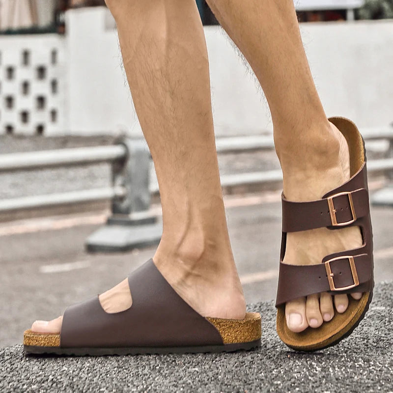 Sandália Masculina em Couro Amaretto