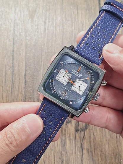 Relógio Megir Squared Blue em Couro